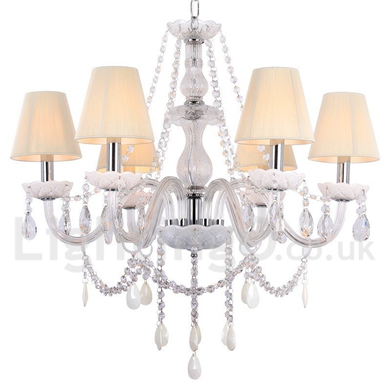 Lampadario a 6 luci stile candela in cristallo K9 bianco
