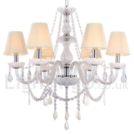 Lampadario a 6 luci stile candela in cristallo K9 bianco