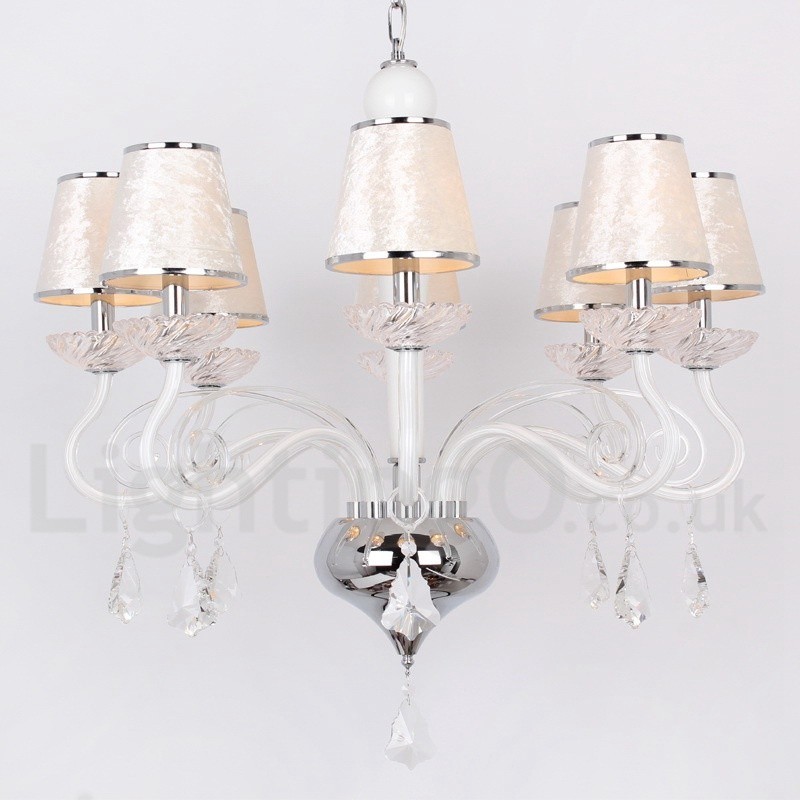 Lampadario contemporaneo a 8 luci in stile candela con cristallo K9 bianco