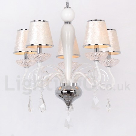 Lampadario contemporaneo a 5 luci stile candela in cristallo K9 bianco