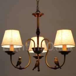 Lampadario a 3 luci rustico retrò moderno in acciaio con paralumi in tessuto E14