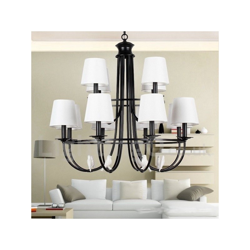 Lampadario a candela rustico mediterraneo retrò nero 12 luci
