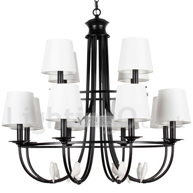 Lampadario a candela rustico mediterraneo retrò nero 12 luci