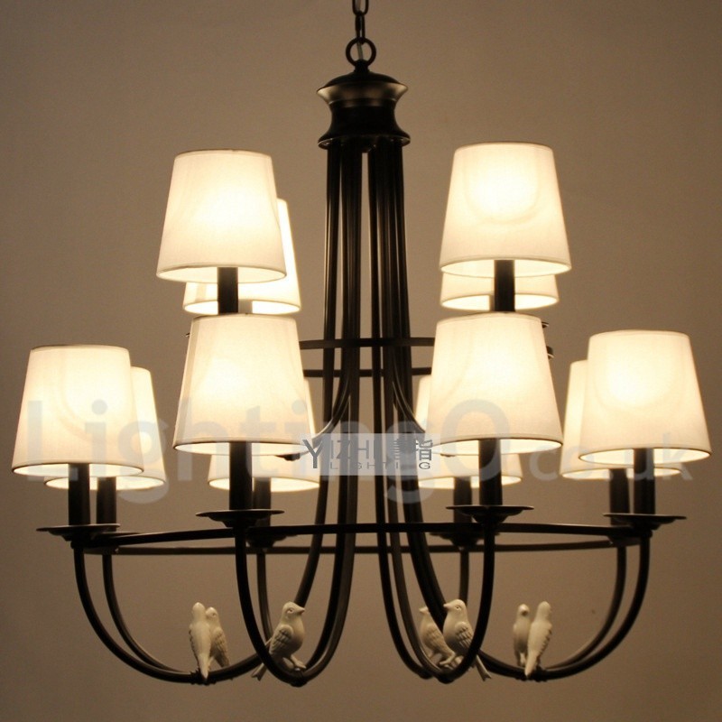 Lampadario a candela rustico mediterraneo retrò nero 12 luci