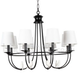 Lampadario a candela a 8 luci nero retrò vintage rustico con paralumi in tessuto