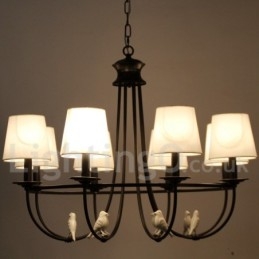 Lampadario a candela a 8 luci nero retrò vintage rustico con paralumi in tessuto