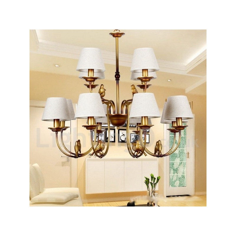 Lampadario vintage rustico moderno a 12 luci con paralumi in tessuto