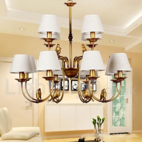Lampadario vintage rustico moderno a 12 luci con paralumi in tessuto
