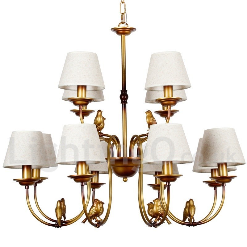Lampadario vintage rustico moderno a 12 luci con paralumi in tessuto