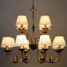 Lampadario vintage rustico moderno a 12 luci con paralumi in tessuto