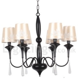 Lampadario a 6 luci stile mediterraneo a candela con paralumi in tessuto