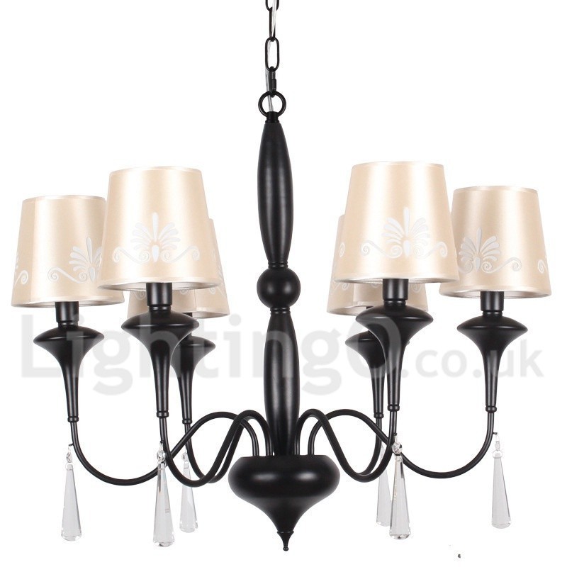 Lampadario a 6 luci stile mediterraneo a candela con paralumi in tessuto