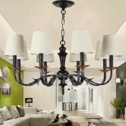 Lampadario rétro vintage classico a 8 luci con paralumi in tessuto