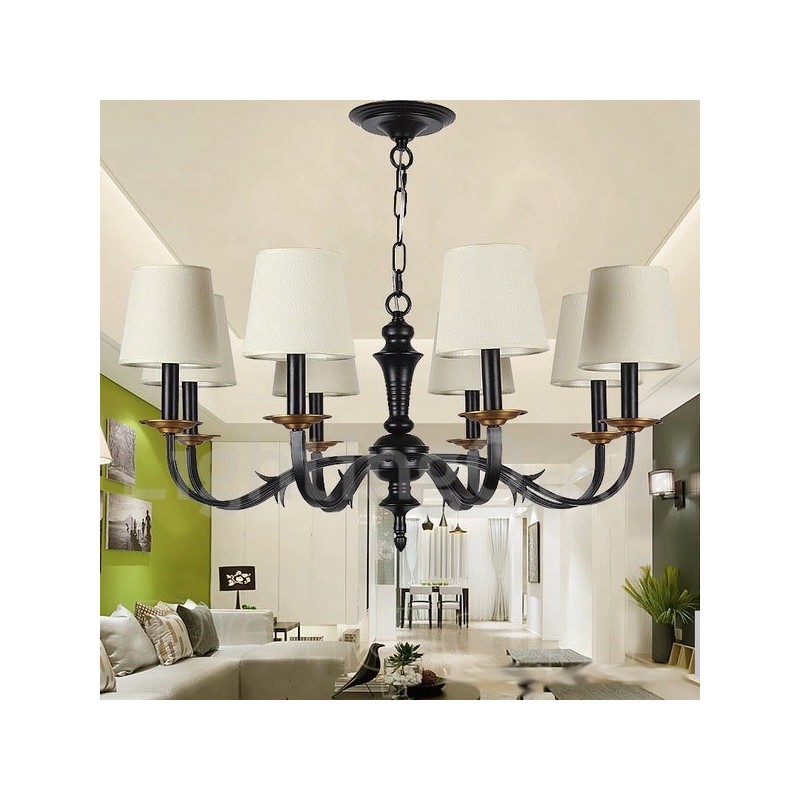 Lampadario rétro vintage classico a 8 luci con paralumi in tessuto