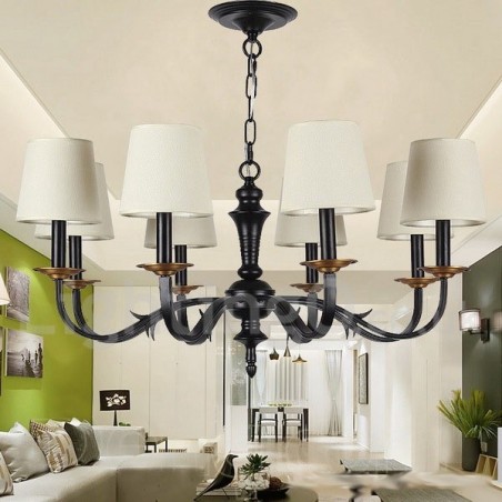 Lampadario rétro vintage classico a 8 luci con paralumi in tessuto
