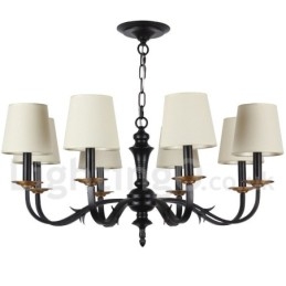 Lampadario rétro vintage classico a 8 luci con paralumi in tessuto