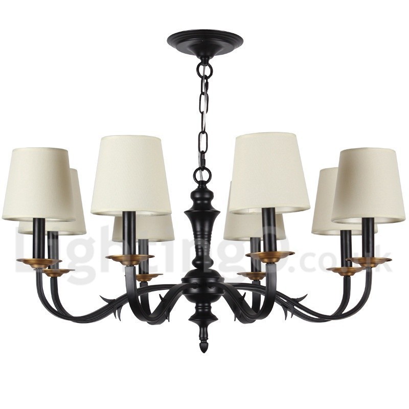 Lampadario rétro vintage classico a 8 luci con paralumi in tessuto