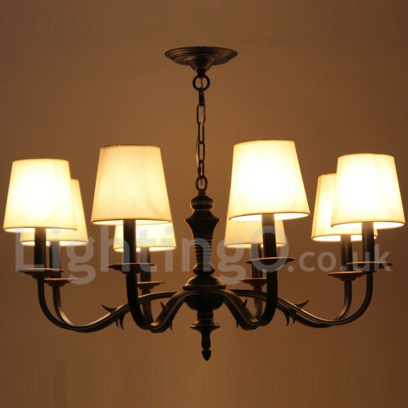 Lampadario rétro vintage classico a 8 luci con paralumi in tessuto