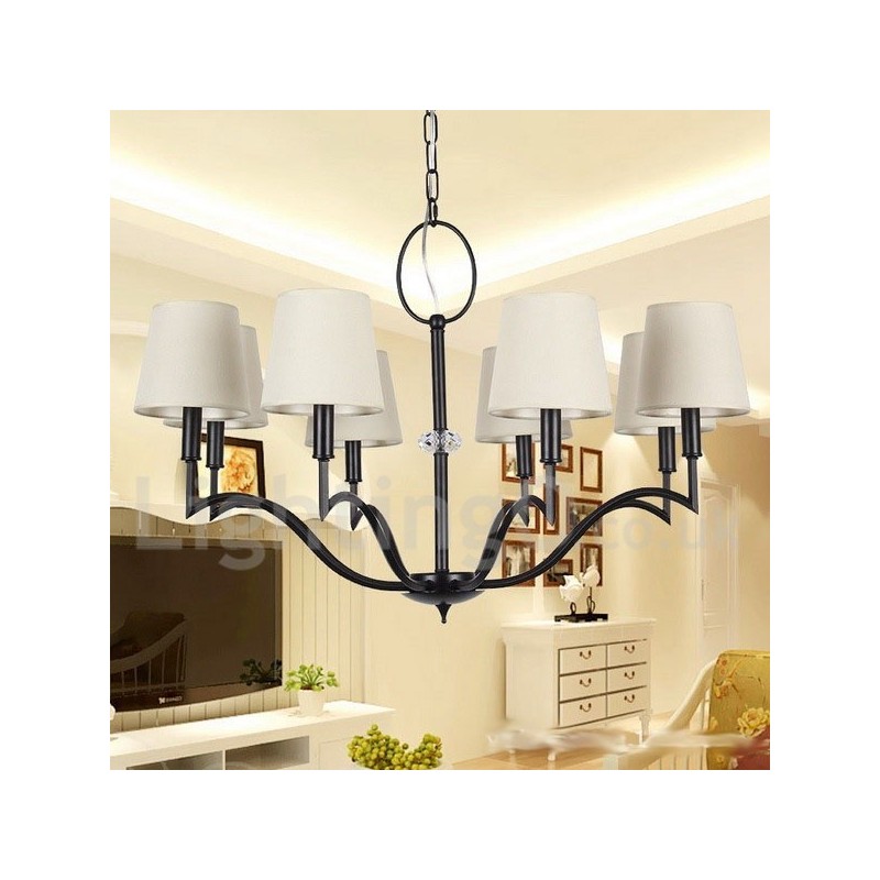 Lampadario classico a 8 luci in stile candela con paralumi in tessuto