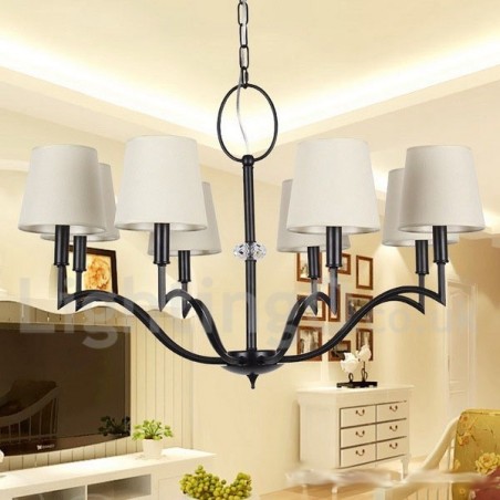 Lampadario classico a 8 luci in stile candela con paralumi in tessuto
