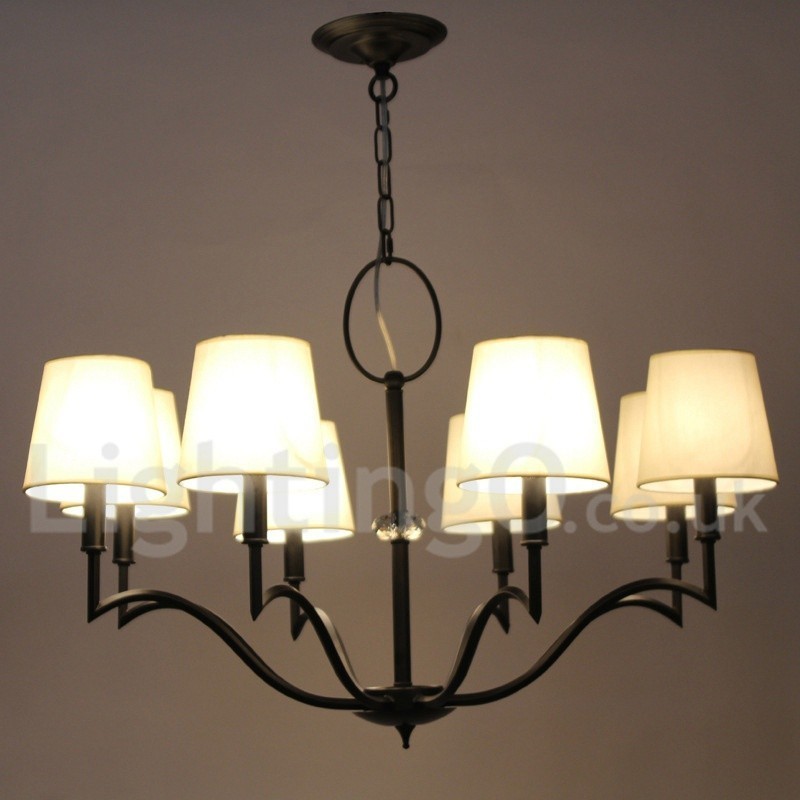 Lampadario classico a 8 luci in stile candela con paralumi in tessuto