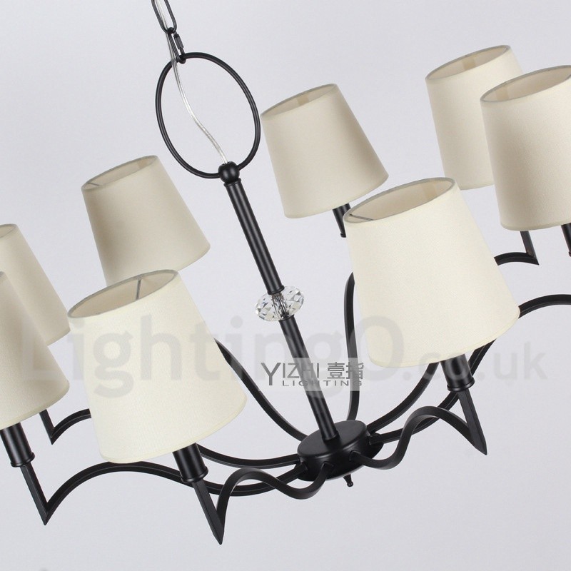 Lampadario classico a 8 luci in stile candela con paralumi in tessuto