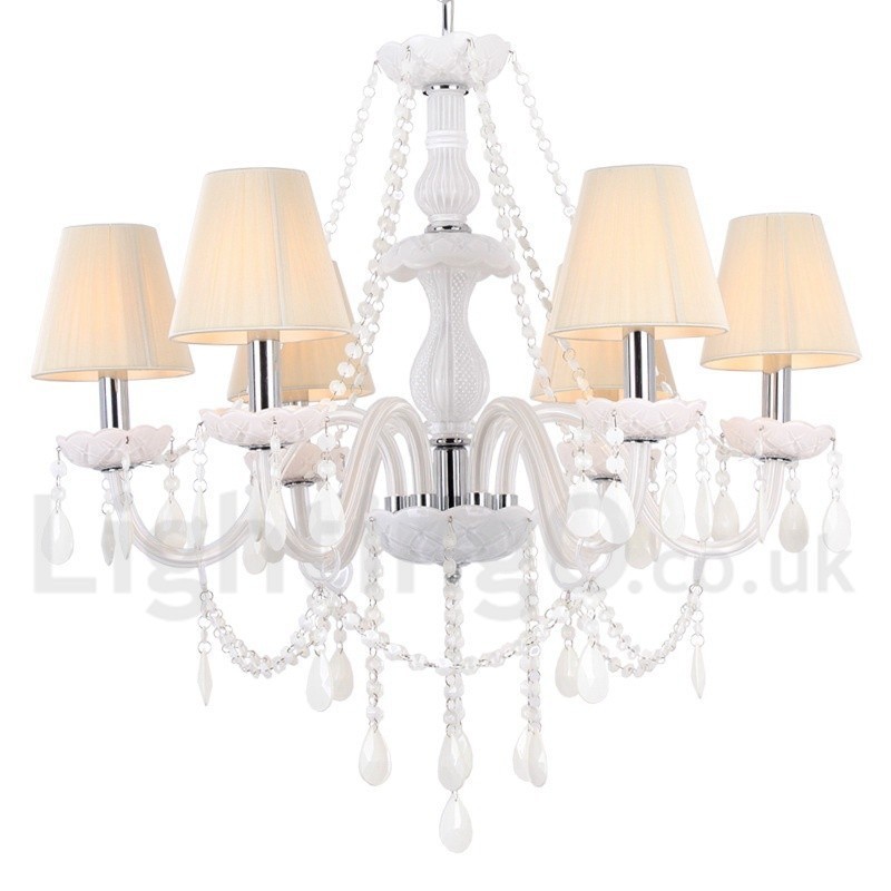 Lampadario a 6 luci in stile candela in cristallo bianco K9