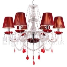 Lampadario a candela in cristallo K9 rosso a 6 luci E14