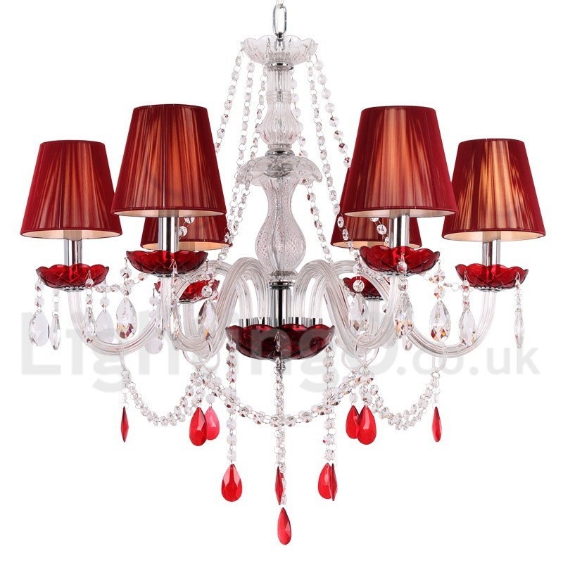 Lampadario a candela in cristallo K9 rosso a 6 luci E14