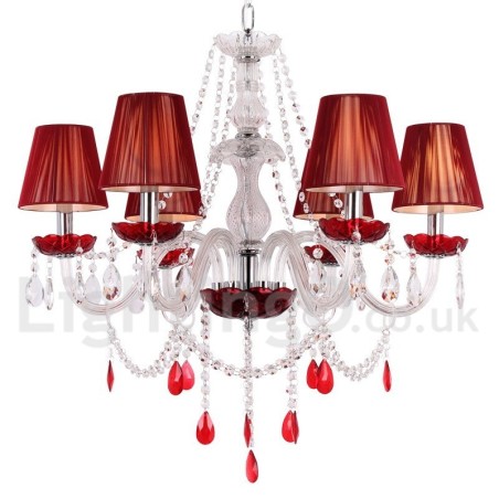 Lampadario a candela in cristallo K9 rosso a 6 luci E14