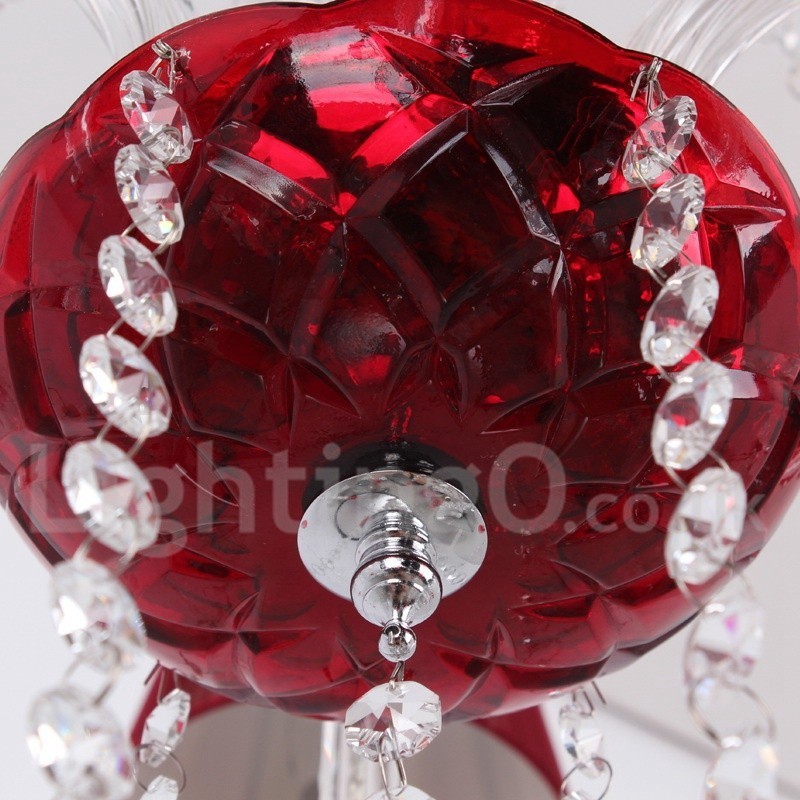 Lampadario a candela in cristallo K9 rosso a 6 luci E14