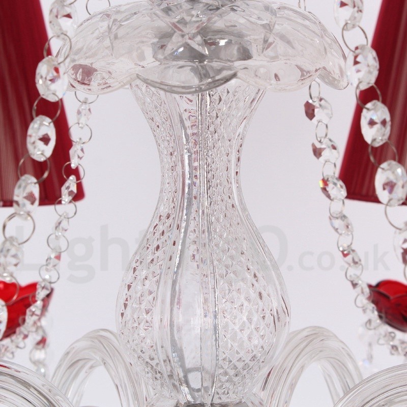 Lampadario a candela in cristallo K9 rosso a 6 luci E14