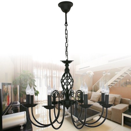 Lampadario a candela nero retrò contemporaneo a 8 luci
