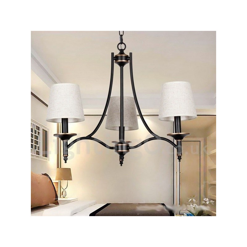 Lampadario a candela nero a 3 luci stile rétro rustico