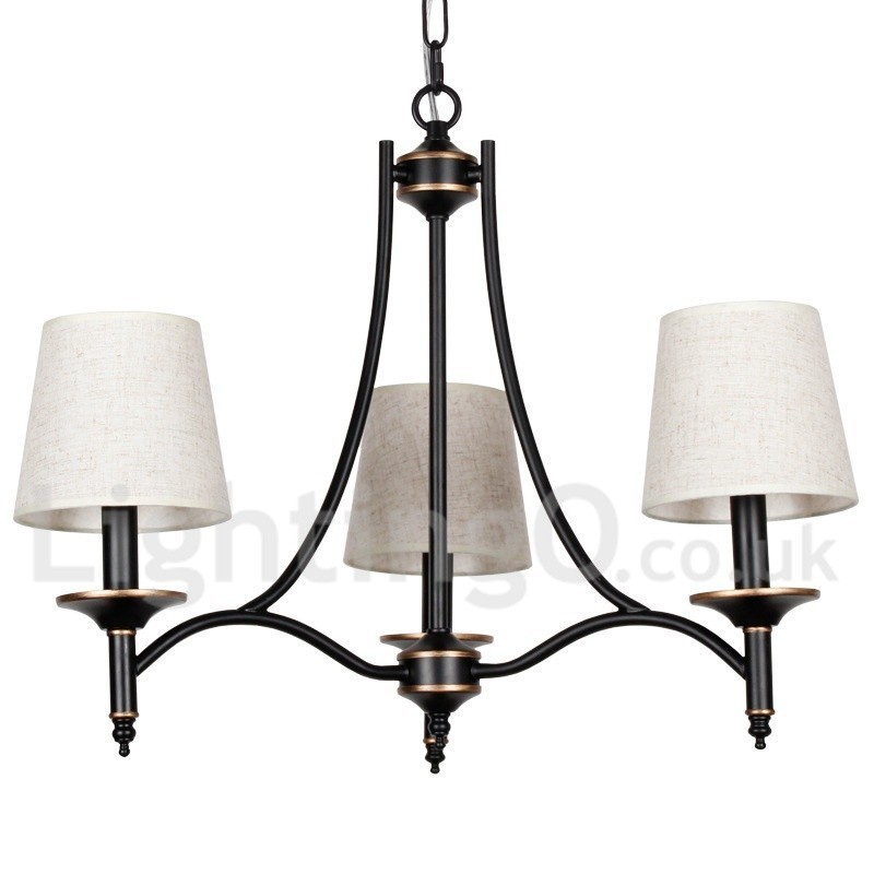 Lampadario a candela nero a 3 luci stile rétro rustico