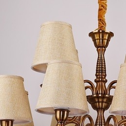 Lampadario contemporaneo in metallo giallo con paralume in tessuto beige, 1 lampadina E12/E14