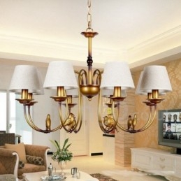 Lampadario rustico vintage a 8 luci con paralumi in tessuto