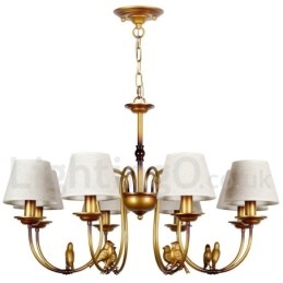 Lampadario rustico vintage a 8 luci con paralumi in tessuto