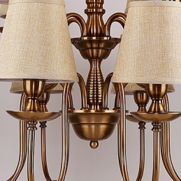 Lampadario contemporaneo in metallo giallo con paralume in tessuto beige, 1 lampadina E12/E14