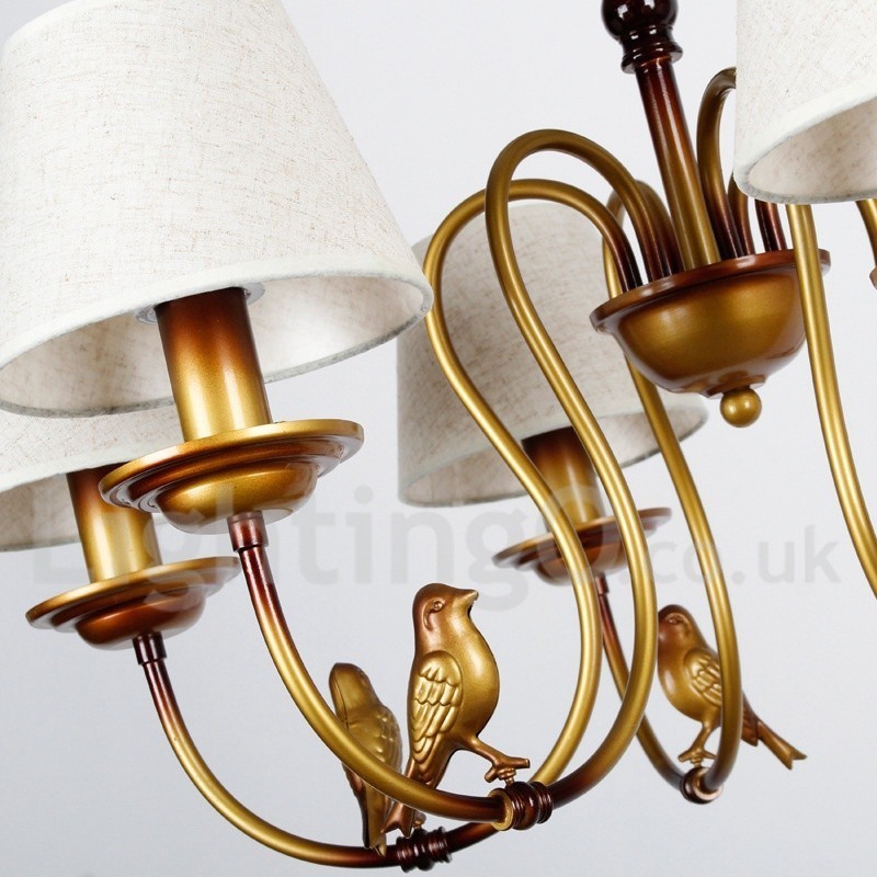 Lampadario rustico vintage a 8 luci con paralumi in tessuto