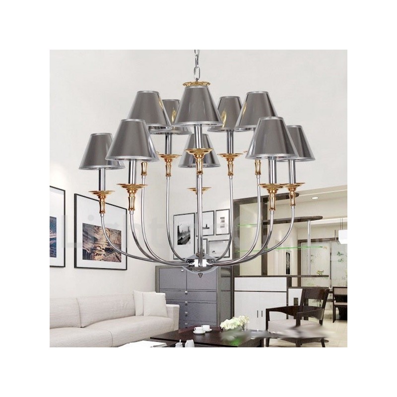 Lampadario a candela cromato moderno contemporaneo a 10 luci