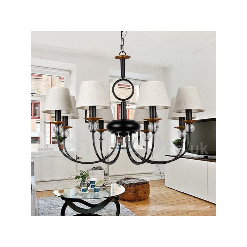 Lampadario rustico retrò nero a 8 luci stile candela