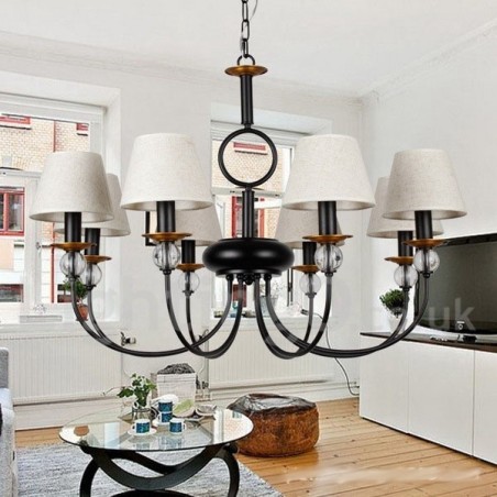 Lampadario rustico retrò nero a 8 luci stile candela