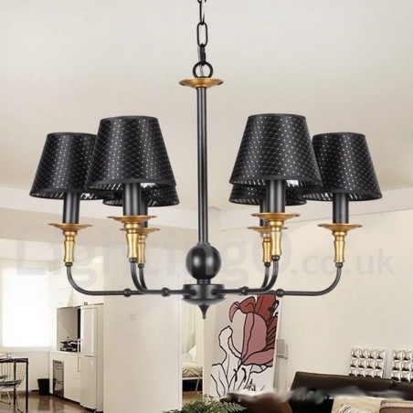 Lampadario rustico vintage a 6 luci con paralumi in tessuto
