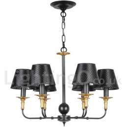 Lampadario rustico vintage a 6 luci con paralumi in tessuto