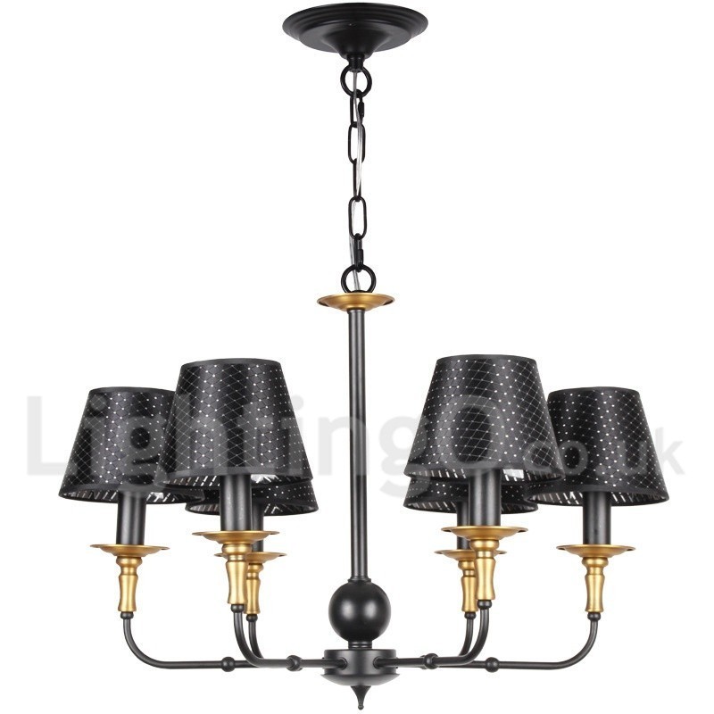 Lampadario rustico vintage a 6 luci con paralumi in tessuto