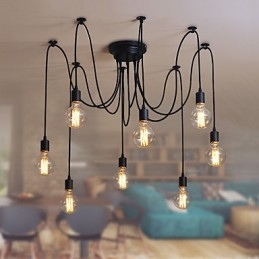 Lampadario a sospensione retrò classico a 8 luci in metallo nero