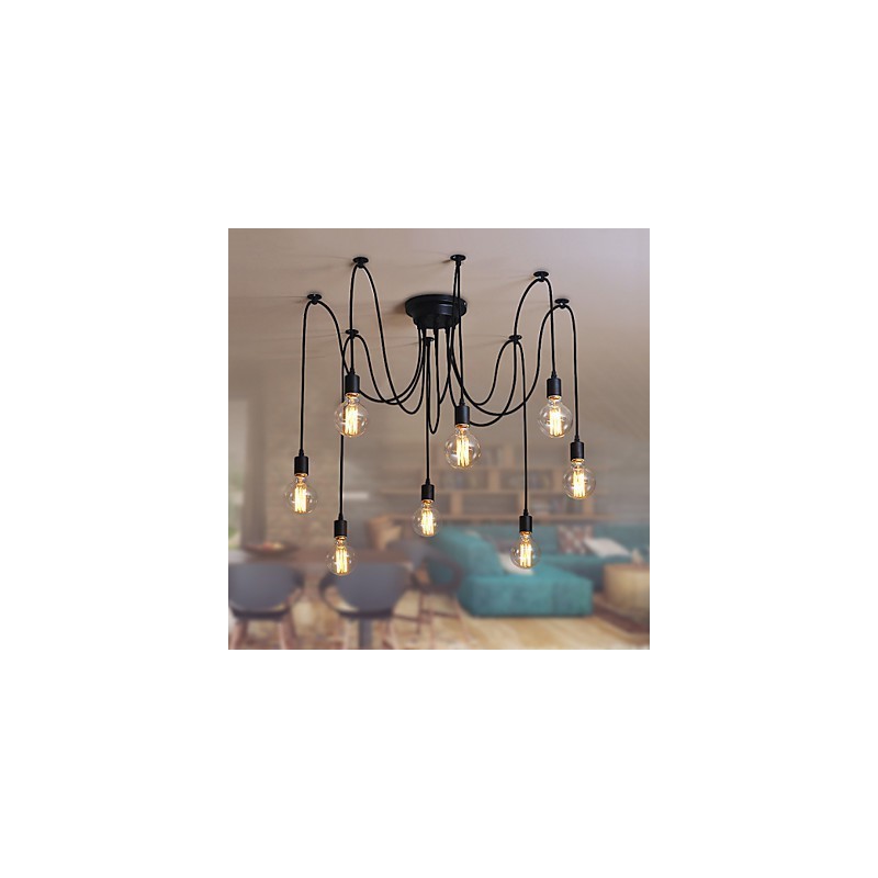 Lampadario a sospensione retrò classico a 8 luci in metallo nero