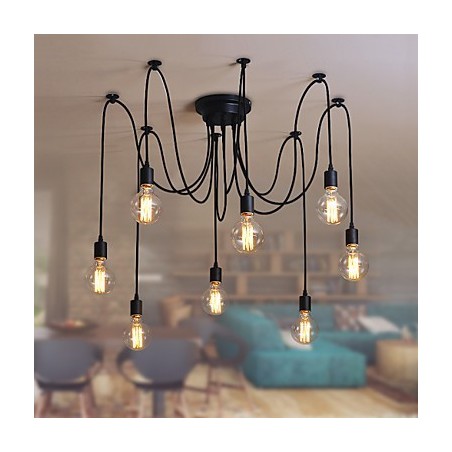Lampadario a sospensione retrò classico a 8 luci in metallo nero
