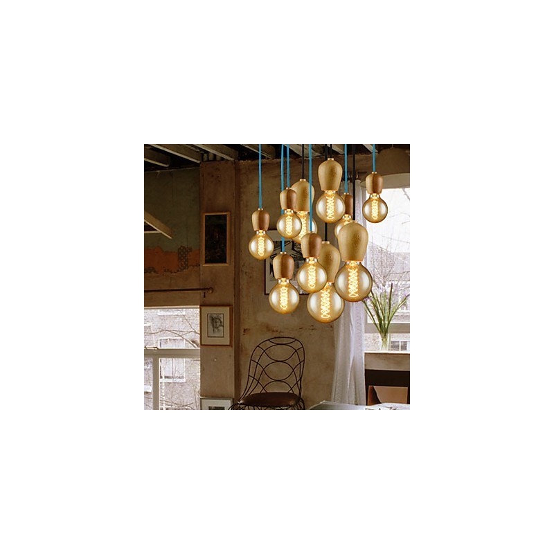 Lampadario mini moderno contemporaneo in legno e bambù